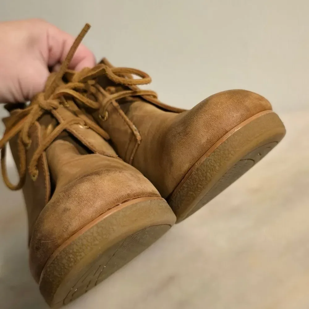 Sperry Harlow Burnished Leather Wedge Bootie in Cognac Brown 9